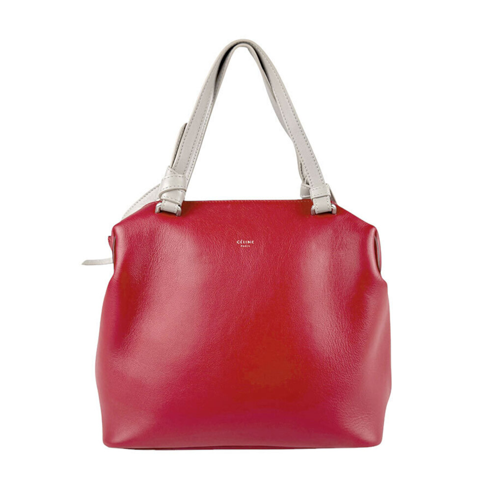 Celine Soft Cube Leather Shoulder Bag Red Gray Silver